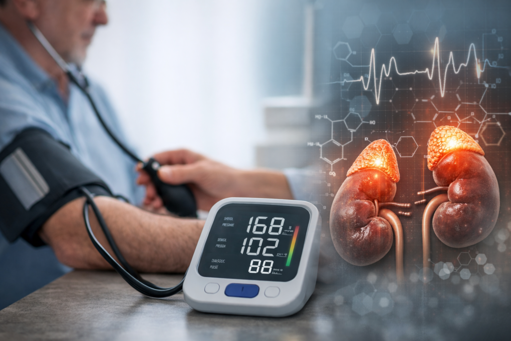 Representative image of resistant hypertension screening and cortisol-related disease, illustrating Corcept Therapeutics’ MOMENTUM trial findings on hypercortisolism prevalence in difficult-to-treat blood pressure patients.