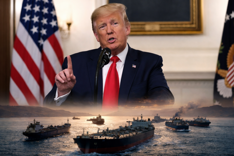 Representative image of United States President Donald Trump and oil tankers in the Strait of Hormuz, illustrating the story on Trump extending the Hormuz deadline again as United States-Iran indirect talks advance through Pakistan.