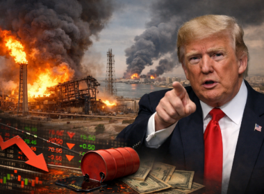 Representative image of escalating Middle East tensions as Donald Trump warns Israel against further strikes on Iran’s energy infrastructure, with Gulf energy markets burning and global oil prices and financial markets under pressure.