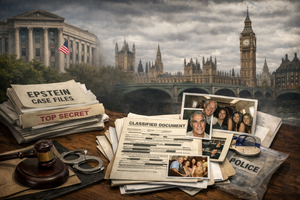 Representative image of Epstein case files and investigative documents as London police seek unredacted Jeffrey Epstein records, deepening scrutiny around Prince Andrew and Peter Mandelson investigations.