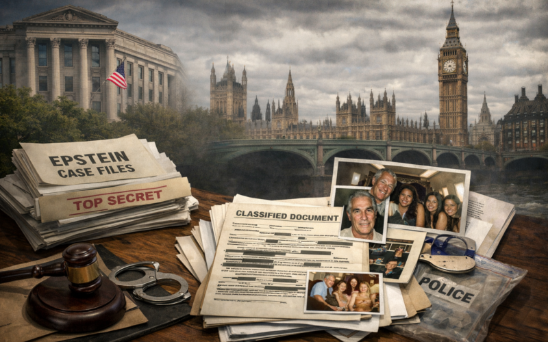 Representative image of Epstein case files and investigative documents as London police seek unredacted Jeffrey Epstein records, deepening scrutiny around Prince Andrew and Peter Mandelson investigations.