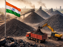 India coal production crosses 1 billion tonnes again in 2026 as stockpiles rise sharply across mining hubs, highlighting energy security push and supply strength — representative image of large-scale coal mining operations in India.