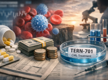 Representative image of a leukemia drug development and biopharma acquisition theme, illustrating why Merck’s $6.7bn Terns Pharmaceuticals deal and TERN-701 are drawing attention as the Keytruda patent cliff approaches.