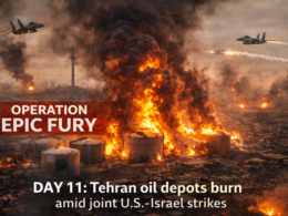 Representative image: Oil storage facilities engulfed in flames during a simulated wartime strike scenario, illustrating the escalation of Operation Epic Fury as United States and Israeli air strikes target Iranian fuel infrastructure and deepen the global energy supply crisis.