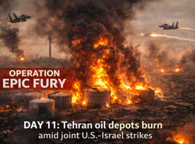 Representative image: Oil storage facilities engulfed in flames during a simulated wartime strike scenario, illustrating the escalation of Operation Epic Fury as United States and Israeli air strikes target Iranian fuel infrastructure and deepen the global energy supply crisis.