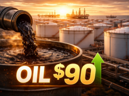 Representative image: Oil storage tanks and crude transfer infrastructure illustrating tightening global supply conditions as oil prices surge above $90 per barrel amid Strait of Hormuz disruption and Gulf export capacity warnings.