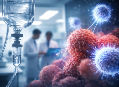 Opdivo immunotherapy concept image showing immune cells targeting cancer cells, reflecting Bristol Myers Squibb’s expansion into frontline Hodgkin lymphoma treatment (representative image).