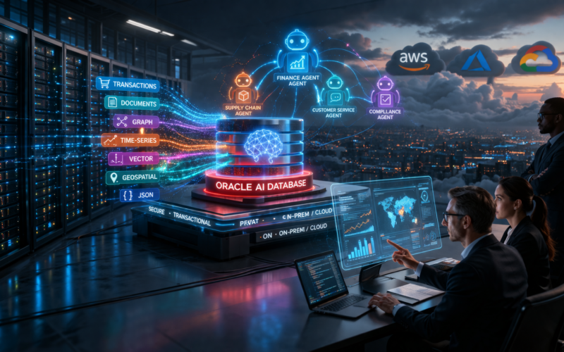 Oracle’s converged AI database architecture enables enterprise AI agents to operate directly on live operational data, intensifying competition with AWS, Microsoft Azure, and Google Cloud. Representative image.