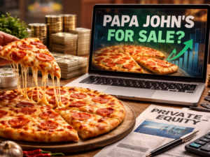 Representative image illustrating rising takeover speculation around Papa John’s International, Inc., as renewed private equity interest and a reported $65-per-share bid from TriArtisan Capital Advisors push the PZZA stock back into focus amid ongoing turnaround efforts.