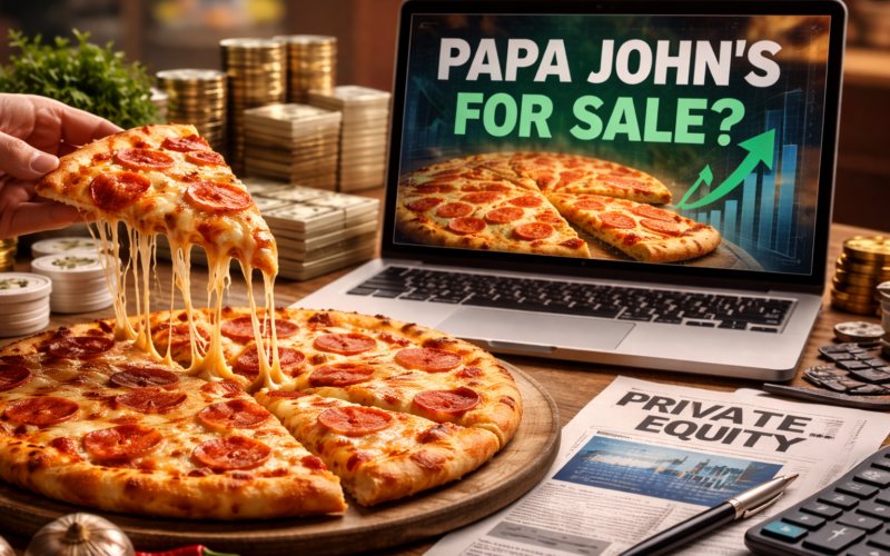 Representative image illustrating rising takeover speculation around Papa John’s International, Inc., as renewed private equity interest and a reported $65-per-share bid from TriArtisan Capital Advisors push the PZZA stock back into focus amid ongoing turnaround efforts.