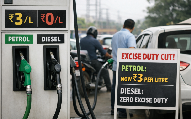 Representative image of a fuel station in India after the excise duty cut on petrol and diesel, as the Hormuz crisis pushes up India’s energy import bill and raises pressure on fuel pricing policy.
