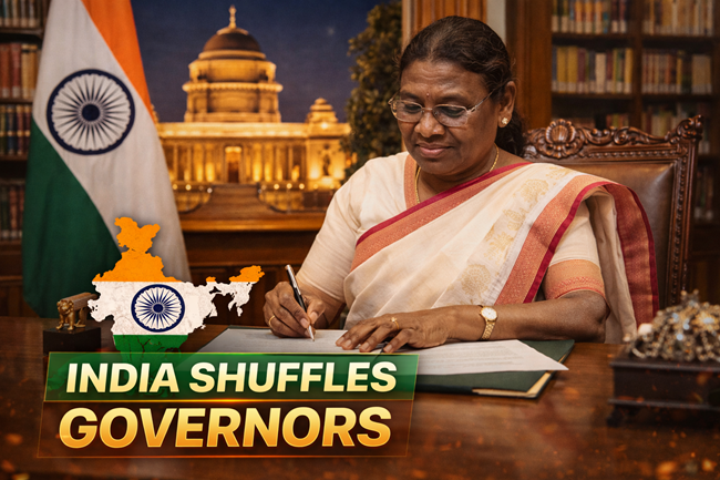 Representative image: President of India Droupadi Murmu signing official documents as Rashtrapati Bhavan announces a major reshuffle of Governors and Lieutenant Governors across nine Indian states and Union Territories.