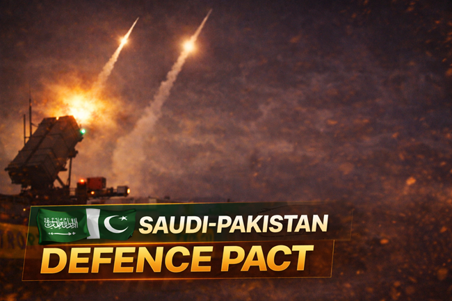 Representative image: Missile defence systems intercept incoming projectiles as Saudi Arabia activates its defence coordination with Pakistan following Iranian missile and drone attacks across the Gulf.
