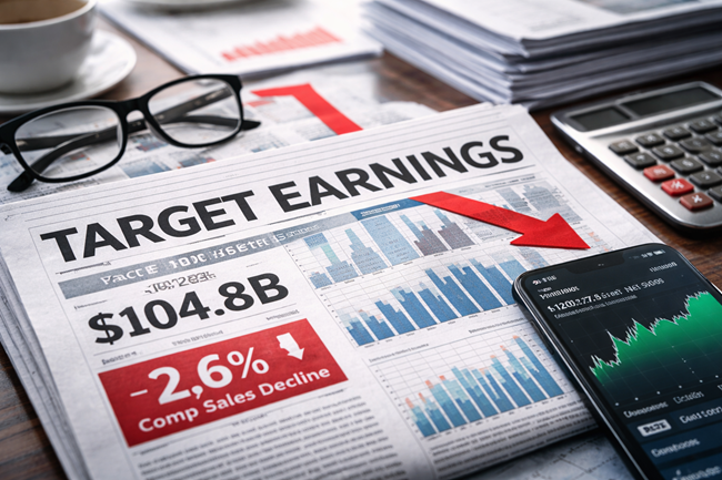 Representative image illustrating financial reports and market analysis following Target Corporation’s 2025 earnings results, which showed declining net sales and comparable store sales as the retailer outlines a multi-year turnaround strategy focused on merchandising, stores, and digital growth.