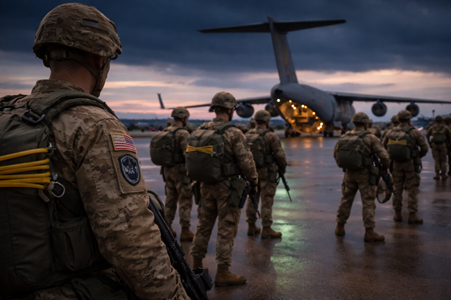 Representative image: U.S. Army paratroopers preparing for rapid deployment operations, reflecting heightened military readiness as the 82nd Airborne Division cancels training amid speculation about possible U.S. ground troop involvement in Iran.