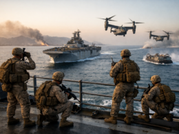 US Marines deployment to the Strait of Hormuz highlights escalating Iran conflict risks as amphibious assault ships and Marine Expeditionary Units signal potential shift toward ground operations — representative image.