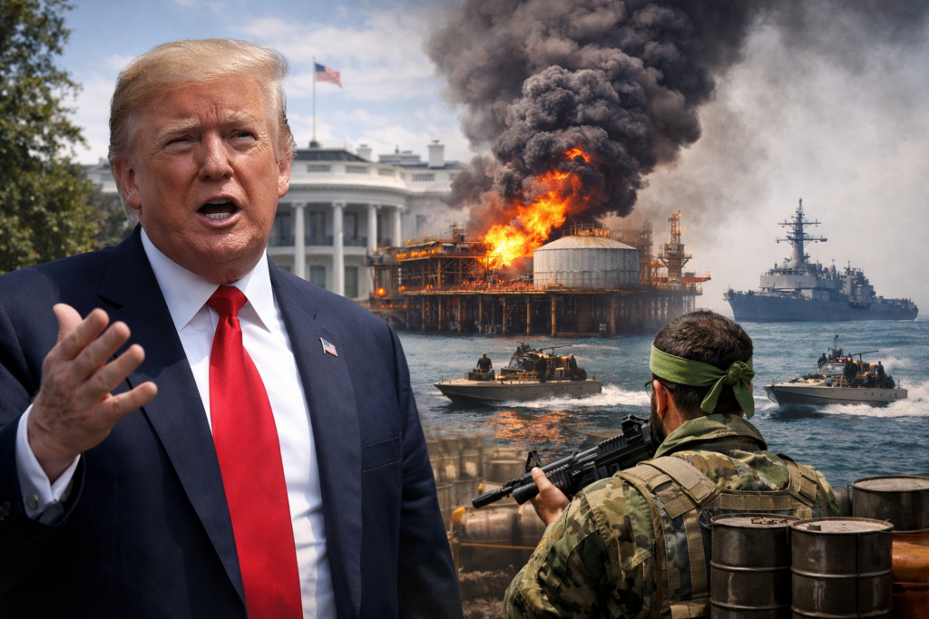 Representative image of escalating United States–Iran tensions as the White House signals the Iran war could end soon while Tehran rejects ceasefire claims and global markets watch the Strait of Hormuz oil shipping crisis.