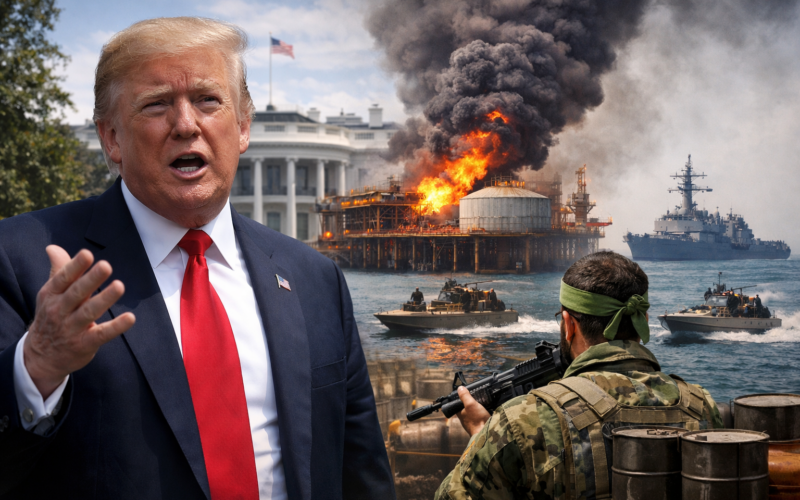 Representative image of escalating United States–Iran tensions as the White House signals the Iran war could end soon while Tehran rejects ceasefire claims and global markets watch the Strait of Hormuz oil shipping crisis.