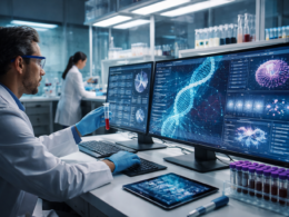 Precision oncology meets real-world data integration: researchers analyse liquid biopsy and electronic health record datasets to accelerate biomarker discovery and drug development, reflecting the Verana Health–Guardant Health collaboration (representative image).