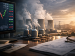 Representative image of advanced nuclear small modular reactors and financial markets, illustrating X-energy’s Nasdaq IPO move and Xe-100 deployment ambitions amid rising global energy demand.