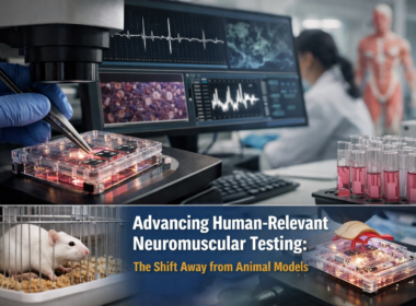 Representative image of advanced neuromuscular testing using human-relevant 3D tissue models, highlighting the Curi Bio and Battelle partnership as the FDA accelerates the shift away from animal testing in drug development