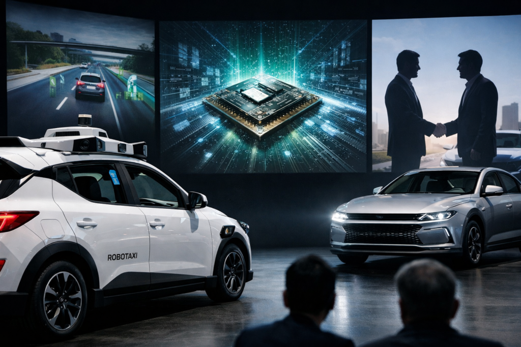 Representative image of autonomous vehicles and AI driving systems as Hyundai Motor Company and Kia Corporation deepen their partnership with NVIDIA Corporation to integrate DRIVE Hyperion and accelerate robotaxi and software-defined vehicle development.