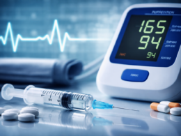 Representative image of a blood pressure monitor and injectable therapy concept, illustrating Kardigan’s tonlamarsen Phase 2 hypertension study and its post-hospital acute severe hypertension strategy.