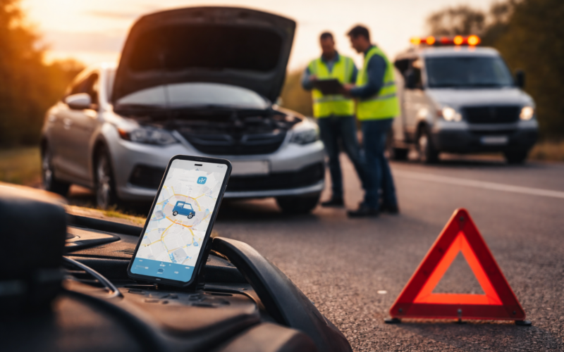 Representative image of a digitally dispatched roadside assistance response, illustrating how Agero’s planned acquisition of Urgently (NASDAQ: ULY) could expand AI-driven mobility services across automotive, fleet, and insurance markets.