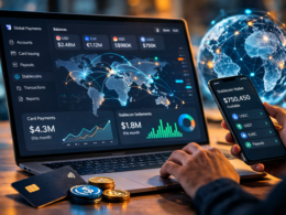 Representative image of a fintech payment dashboard illustrating how UQPAY Group’s dual-rail platform integrates stablecoin infrastructure and traditional card payments in one system to streamline global cross-border transactions across more than 200 markets.