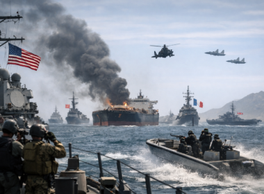 Representative image illustrating heightened naval patrols and tanker security concerns in the Strait of Hormuz after United States President Donald Trump urged oil-importing nations to share responsibility for protecting the critical global shipping corridor.