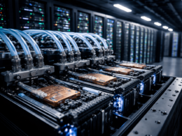 Representative image of liquid-cooled AI server hardware inside a hyperscale data center, illustrating the type of direct-to-chip cooling infrastructure being developed through the Flex and Broadcom collaboration to support next-generation AI XPUs and high-density artificial intelligence workloads.