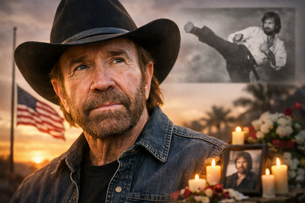 Representative image of martial arts legend Chuck Norris as tributes pour in following the death of the Walker, Texas Ranger star at 86, highlighting his global impact on action cinema and pop culture.