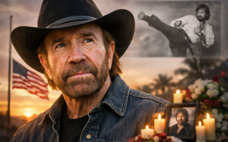Representative image of martial arts legend Chuck Norris as tributes pour in following the death of the Walker, Texas Ranger star at 86, highlighting his global impact on action cinema and pop culture.