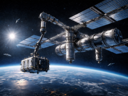 Representative image of a modular orbital payload hosting platform in low Earth orbit, illustrating how Symphony Space’s Adagio space-as-a-service model could reshape payload deployment, reusable satellite infrastructure, and the future of commercial space operations.