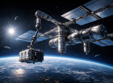 Representative image of a modular orbital payload hosting platform in low Earth orbit, illustrating how Symphony Space’s Adagio space-as-a-service model could reshape payload deployment, reusable satellite infrastructure, and the future of commercial space operations.