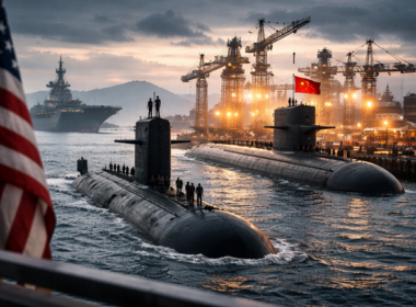 Representative image of nuclear submarines in a strategic naval shipyard, illustrating growing United States–China naval competition as Pentagon officials warn that China’s submarine production surge could reshape Pacific military balance and challenge United States dominance by 2040.
