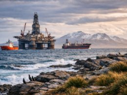 Representative image of offshore oil exploration activity in the North Falkland Basin, highlighting the strategic region where Eco (Atlantic) Oil and Gas Ltd is acquiring JHI Associates to secure a 35% stake in the PL001 licence adjacent to the Sea Lion oil field operated by Navitas Petroleum.