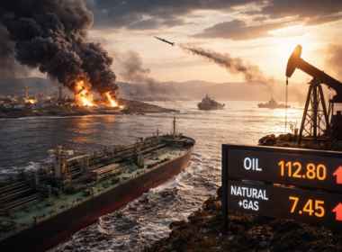 Representative image of oil tankers navigating the Strait of Hormuz as geopolitical tensions escalate following United States and Israeli strikes on Iran, highlighting how the world’s biggest oil chokepoint closure is driving global energy prices higher.