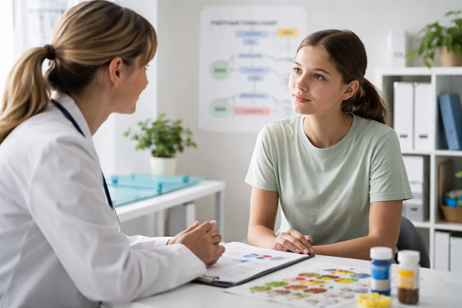 Representative image of a teenage patient consulting a specialist about phenylketonuria management, reflecting the growing focus on adolescent PKU treatment following BioMarin Pharmaceutical Inc.’s FDA approval of PALYNZIQ for patients aged 12 and older.