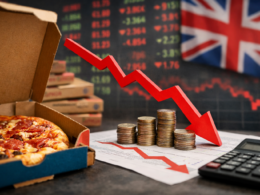 Representative image of pizza boxes and financial charts illustrating Domino's Pizza Group FY25 results, as profits fall sharply amid rising supply chain costs and a weak UK consumer environment.