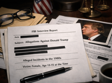 Representative image: Investigative documents and a redacted FBI interview report related to allegations referenced in the DOJ’s release of previously withheld Epstein files, including uncorroborated claims involving Donald Trump.