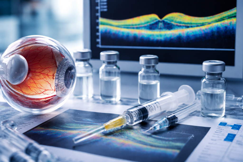 Representative image of retinal disease drug development and ophthalmology research, illustrating the Innovent Biologics IBI324 versus Vabysmo story in wet AMD and diabetic macular edema.