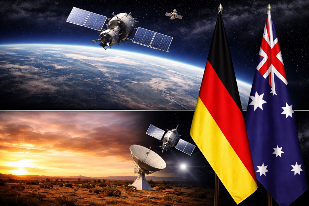 Representative image of a space surveillance network concept as Germany and Australia deepen defence cooperation on early warning systems aimed at tracking emerging satellite threats from Russia and China.