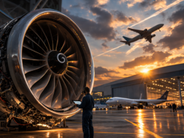 A representative image showing a wide-body aircraft engine at a commercial aviation facility, reflecting Rolls-Royce Holdings plc’s surging 2025 operating profit and multi-year share buyback momentum as its transformation strategy delivers results.