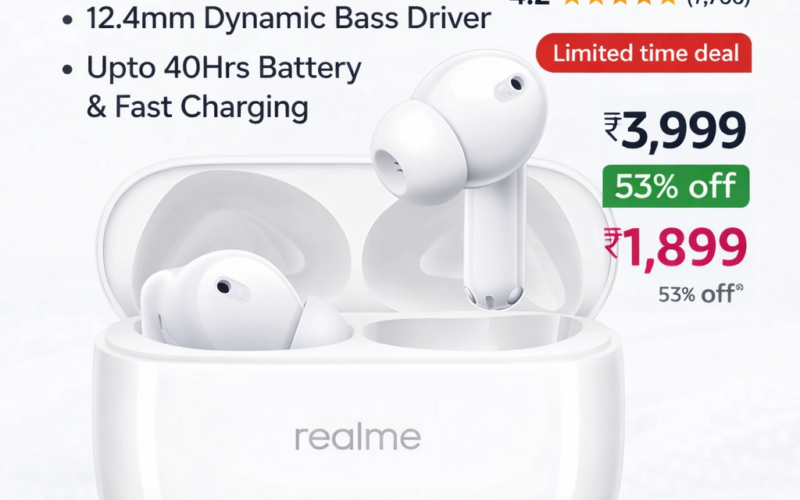realme Buds T310 in Agile White: top true wireless earbuds under ₹2,000