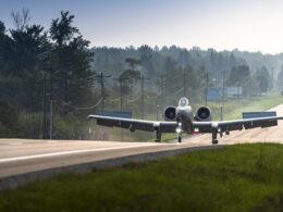 An A-10C Thunderbolt II (Warthog), the United States Air Force's dedicated close air support aircraft, operated across the Air Force, Air Force Reserve Command, and Air National Guard.