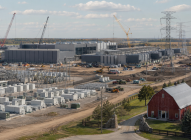 Representative image of a large AI data center campus under construction, highlighting how Oracle Corporation’s $16 billion Michigan project with Related Digital and Blackstone Inc. could reshape America’s cloud infrastructure, power demand, and artificial intelligence compute race.