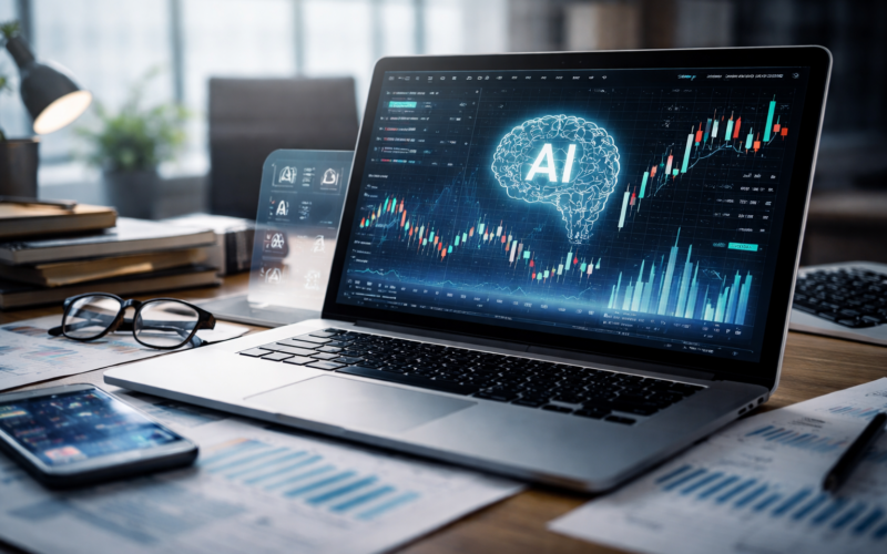 Representative image of AI-powered stock analysis tools and digital investing dashboards, reflecting Versant Media Group’s StockStory acquisition and CNBC’s push into data-driven retail investor insights.