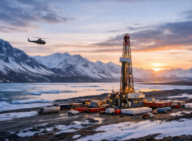 Representative image of an Arctic onshore oil drilling site in Greenland, illustrating why Greenland Energy Company (NASDAQ: GLND) stock is drawing attention ahead of its planned first Jameson Land Basin drill spud in 2026.