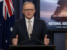 Representative image of an Australian Prime Minister-style national address as Anthony Albanese warns Australians of months-long economic pain, a fuel crisis, and record petrol prices linked to the Middle East war and Strait of Hormuz disruption.